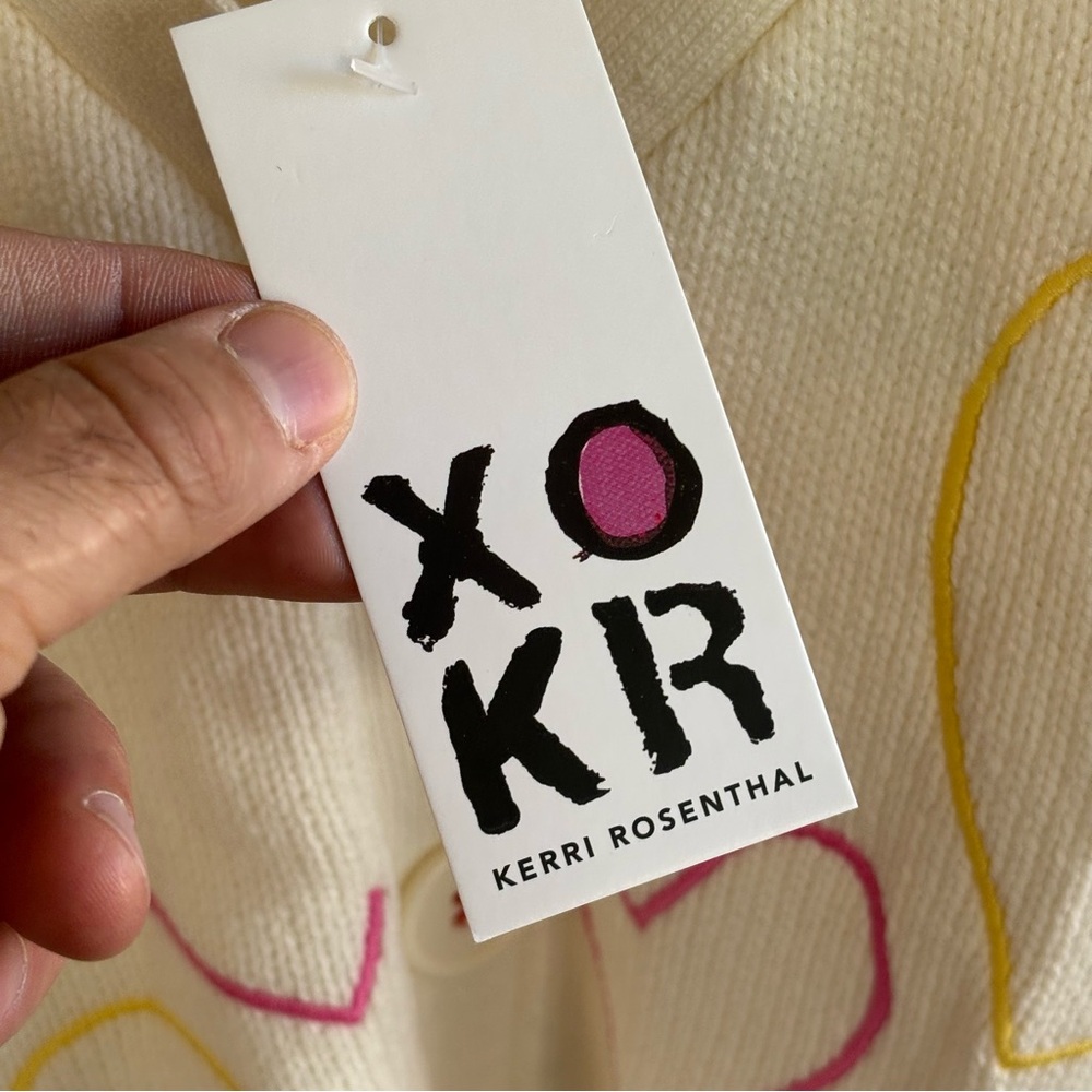 XOKR Kerri Rosenthal Womens Medium Heart Knit Cardigan Cropped Anthropologie NWT - Picture 3 of 8
